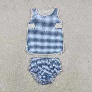 ชุดเสื้อผ้าเด็กผู้หญิงลายตารางผ้าไหมนมพร้อมโบว์น่ารัก - Product Image 6