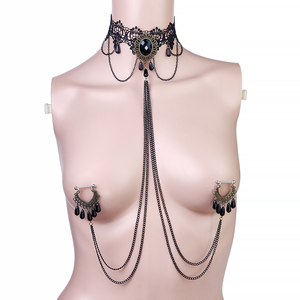 Chaîne de mamelon sexy en dentelle Love BDSM Anneau de poitrine sexy Collier pompon Chaîne de poitrine Chaîne de corps Chaîne de corset pour femmes - Product Image 2