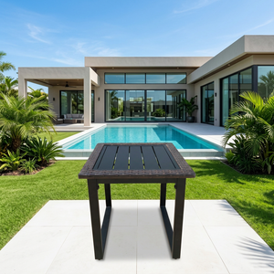 Produit phare : Table basse carrée moderne en rotin tressé marron PE, légère, KD, classique, durable, pour intérieur/extérieur, hôtel, terrasse, patio - Product Image 1