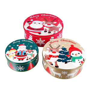 Récipient cylindrique en métal recyclable de cadeau de Noël de Noël, biscuits, chocolat, boîte en métal, ensembles de vente en gros d'usine - Product Image 1