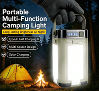 Bande lumineuse LED solaire pour camping avec crochet à 4 feuilles, lanterne de tente portable et lampe torche, étanche et rechargeable pour l'extérieur