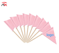 Drapeaux promotionnels en bambou jetables personnalisés avec logo, 2,5 x 3,5 cm, mini, couleur rose, pour cure-dents