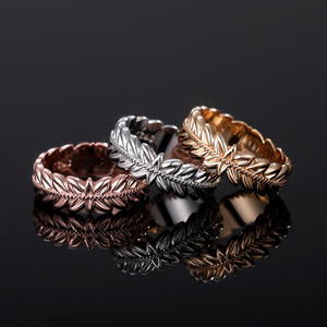 F683 <b>Rose</b> <b>Gold</b> Plated Leaf Pattern Alloy <b>Ring</b> Unisex Fashion Jewelry Gift for Women <b>Men</b> - Product Image 2