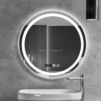 Miroir de salle de bain rond intelligent à LED avec fonction anti-buée, étanche, avec interrupteur tactile intelligent