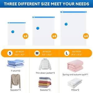 Sacs <span class=keywords><strong>sous</strong></span> <span class=keywords><strong>vide</strong></span> <span class=keywords><strong>pour</strong></span> vêtements de voyage, lot de 12 sacs de rangement gain de place avec pompe électrique, sacs de compression <span class=keywords><strong>pour</strong></span> vêtements, bagages - Product Image 3