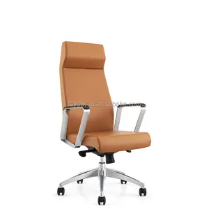 Popular latest chromed armrest luxury High back executive office furniture director boss orange PU leather office chair
