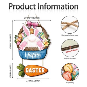 Easter Wooden Hanging Rabbit Carrot Door Sign Home Decor Wall Hanging Handmade Cartoon Easter Decoration - Product Image 5