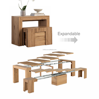 Table à manger extensible nordique : table pliante en bois massif, table transformable multifonctionnelle