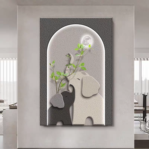 Peinture murale décorative 3D en <span class=keywords><strong>aquarelle</strong></span> motif éléphant avec LED, plantes vertes et fleurs, et bouteille, pour salon et porche en grès - Product Image 2