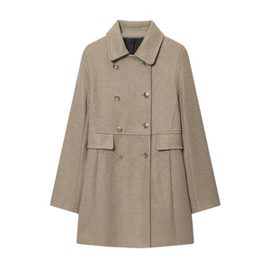 <strong>Women</strong> Double Breasted Gold Button Wool Blend <strong>Peacoat</strong> Lapel Collar Mid Length Warm Winter Outerwear Coat - Product Image 2