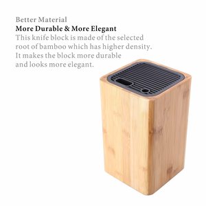 Bloc à couteaux en bambou pour ciseaux et aiguiseur rond, support de rangement pour couteaux de cuisine - Product Image 6