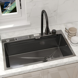 Oem Siyah PVD Çizilmez Kabartmalı Dijital Şelale Tezgah Üstü Lavabo Entegre Bıçaklık Akıllı Kontrol Paneli Fabrikadan Doğrudan - Product Image 1