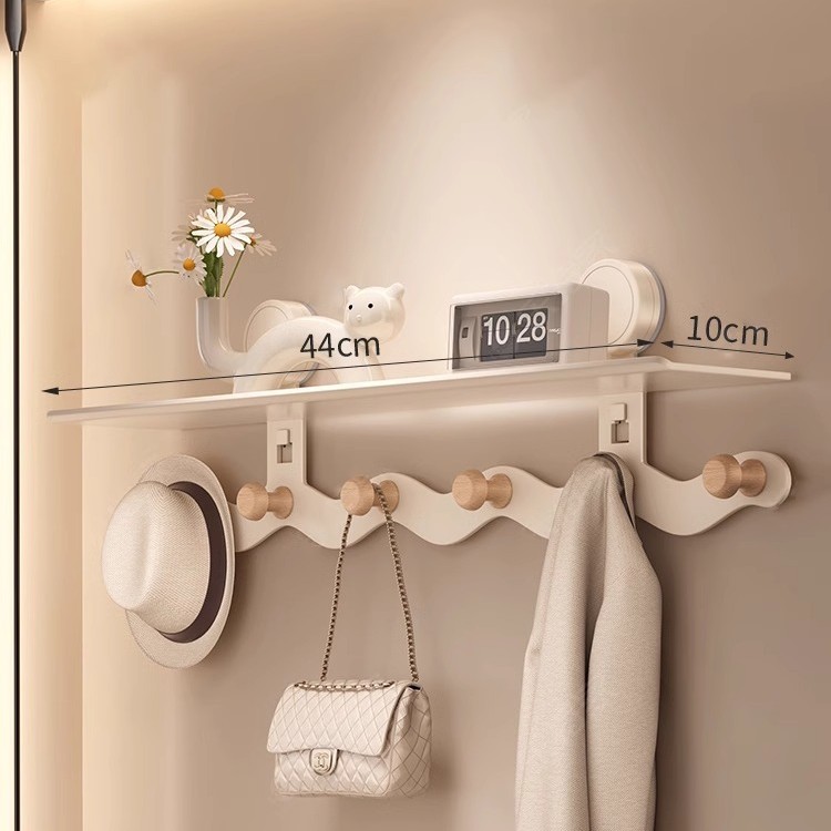 [Off-white, 44cm long] Walnut wood color 6-hook storage rack