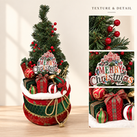 Panneau Joyeux Noël de 60 cm (23,6 pouces) avec arbre artificiel sur base en tissu, ornements cadeaux, décoration de sol pour les fêtes