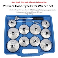 Jeu de clés universelles pour filtre à huile, 23 pièces, style capuchon, aluminium argenté, poignée à rotule 1/2'' pour voiture, camion, SUV