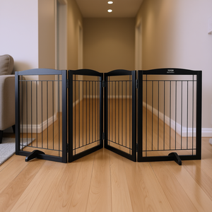 Vevor Barrera para Perros, 32 Pulgadas de Alto x 96.5 Pulgadas de Ancho, 4 Paneles Plegables, Barrera para Mascotas de Metal Expandible para Interiores, Estilo Moderno - Product Image 2