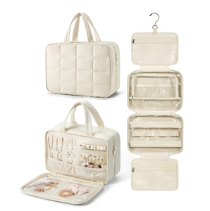 Bolsa de cosméticos de nailon acolchada duradera y ecológica, elegante patrón geométrico para artículos de tocador, bolsa de joyería, bolsa <span class=keywords><strong>con</strong></span> cierre de cremallera - Product Image 2