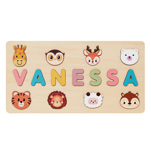 <span class=keywords><strong>Puzzle</strong></span> <span class=keywords><strong>en</strong></span> <span class=keywords><strong>bois</strong></span> personnalisé avec nom anglais, animaux, planche à saisir, cadeau de premier anniversaire pour bébé et enfant - Product Image 5