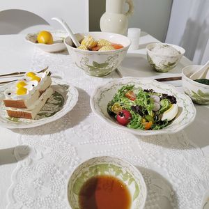 Factory Directly Sell Floral Style Ceramic Tableware <b>Set</b> Green High Quality Light Luxury Nordic Tableware <b>Set</b> - Product Image 5