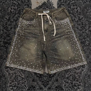 Shorts in Denim di Lusso <span class=keywords><strong>con</strong></span> Strass per Uomo, Stile Y2K, Patchwork Ricamato, Logo Personalizzato, Moda Hip Hop - Product Image 5