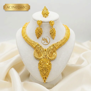 Luxury Ethiopian 24K Gold Plated Leaf Filigree Necklace Set for Women's Fashion Box Chain Flower <b>Charm</b> Necklace Set - Product Image 1