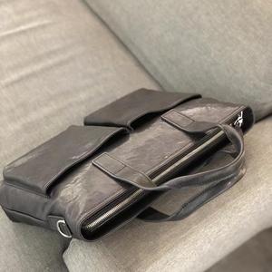 Sac à main pour homme en cuir tanné végétal, sac fourre-tout fin vintage en cuir de vachette pleine fleur, sacoche d'affaires pour ordinateur portable avec doubles poches avant - Product Image 4