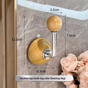 וו עגול מעץ עם כוס יניקה חלקה, ידידותי לסביבה, ABS+PC+TPU, ללא קידוח, רב פעמי, וו רב תכליתי לבית - Product Image 5