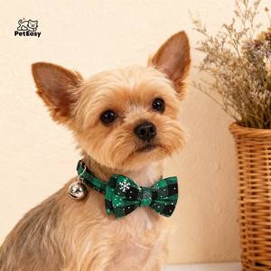 Bestverkochte polyester huisdieraccessoires Kerstmis met bel strikdas Britse ruit luxe honden- en kattenhalsband en hoofddoek - Product Image 6