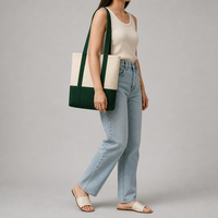 Sac fourre-tout en toile de coton bicolore avec logo personnalisé, poche avant, grande capacité, réutilisable, sac à bandoulière pour femme, vente en gros