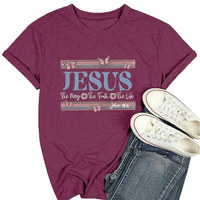 OEM ODM Damen Jesus-Kreuz Grafik-T-Shirt Bibelvers-Shirts Christliches Religiöses T-Shirt Lässiges Kurzarm-T-Shirt Geschenk für Jesus-Anhänger