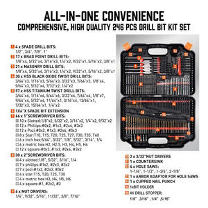246-Piece Multipurpose Drill Bit <b>Set</b> Including Woodworking Flat Drill <b>Screwdriver</b> Bits Twist Drill Cement Drill Hole Opener Tool - Product Image 6