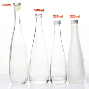 Garrafa de suco de vidro super branco para suco, formato de boliche transparente de 330ml 500ml