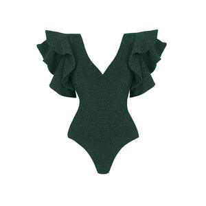 TW 2026 Nueva Llegada Estilo de Moda Atractivo Traje de Baño Enterizo de Color Sólido con Vestido de Baño <span class=keywords><strong>Escote</strong></span> en <span class=keywords><strong>V</strong></span> <span class=keywords><strong>Profundo</strong></span> Volantes Bikini para Mujer - Product Image 3