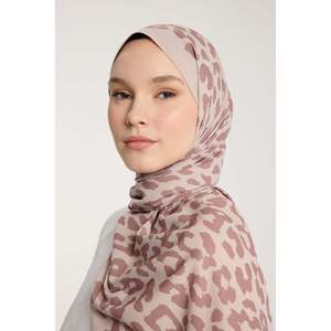 Pure Tone Leopard Print Scarf Lightweight and Breathable Rayon Jersey Floral Luxury Design for Spring Season <b>Nude</b> Stone Tone - Product Image 1
