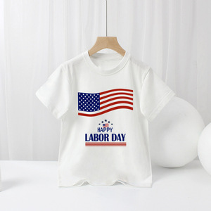 T-shirt d'été neuf pour garçons, à manches courtes, en coton doux, motif dessin animé, thème Fête de l'Indépendance américaine, pour l'export. - Product Image 1