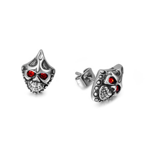 <b>Titanium</b> Steel Skull <b>Stud</b> Earrings Red Eye Bezel Setting Party Fashion Jewelry CF102 - Product Image 1