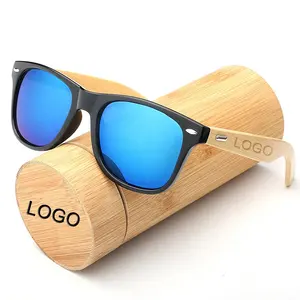 Custom Laser Logo UV400 Mens Vintage Natural Laser Frame Bamboo Wooden Temples Shades Sunglasses 2022