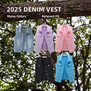 Nouvelle veste en jean <span class=keywords><strong>sans</strong></span> manches en tricot printemps-automne 2025, veste courte à simple boutonnage pour femmes, mode coréenne, respirante - Product Image 2