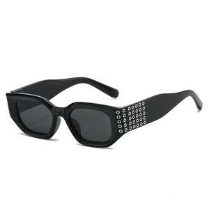 Wholesale Women's Cat Eye Sunglasses 2026 <b>Studded</b> Rhinestone Temple Retro Square Full Rim PC UV400 Fashion Gold Comfortable - Product Image 1