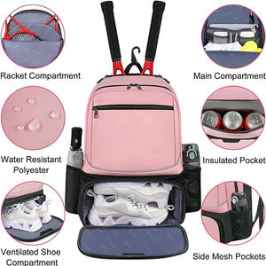 กระเป๋าเทนนิสกระเป๋าเป้สะพายหลังสำหรับผู้หญิงผู้ชายไม้2ชิ้นพร้อมช่องเก็บรองเท้าระบายอากาศ - Product Image 3