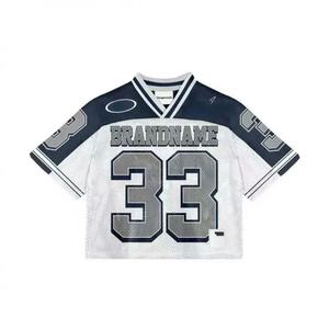 T-shirt de sport vintage personnalisé à col en V, imprimé numérique, style hip-hop américain, respirant, séchage rapide, léger, pour club de football et rugby - Product Image 1