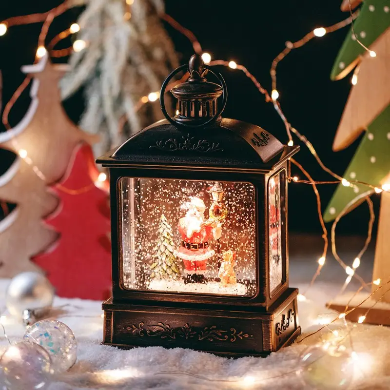KG Xmas Linterna Laterne Noel Navidad 8.3 Inch Christmas Musical Snow Globe Lantern USB/Battery Operated Christmas Lantern
