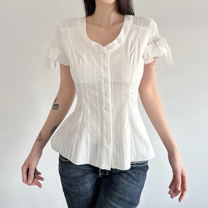 Blusa Casual de Verano para Mujer, Simple, de Algodón, Tejida, Plisada, Transpirable, Ligera y Transparente - Product Image 6