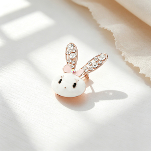 Cute Bunny Rabbit Brooch With Rhinestone Ears Metal <b>Pin</b> <b>Badge</b> Fashion Anime Cartoon Style Nickel-Free Safety <b>Pin</b> Attachment - Product Image 1