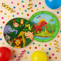 Assiettes en papier colorées sur le thème des animaux pour les fêtes d'enfants Jungle & Dinosaur Designs Décorations de fête Fournitures 10 Pcs/Set