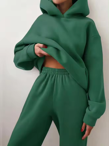 Chất Lượng Hàng Đầu Mềm Cao Trọng Lượng Hai Mảnh Đặt Phòng Tập Thể Dục Tập Thể Dục Rắn Lông Cừu Hoodies Và Quần <span class=keywords><strong>Set</strong></span> Cho Phụ Nữ - Product Image 3