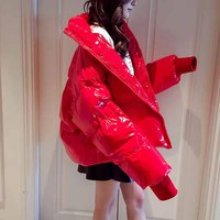 Blouson d'hiver décontracté sur mesure en duvet épais avec logo brillant imprimé et broderie personnalisée