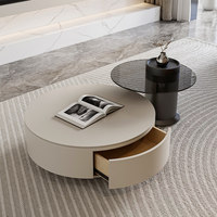 Table basse en métal avec plateau en pierre, espace de rangement, design moderne et minimaliste pour salon, maison, petit appartement, blanc crème