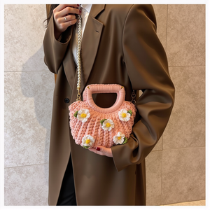 Perle Crossbody Poignée Anneau Mini Toto Rétro Floral Tissé À La Main Paille Sac <span class=keywords><strong>De</strong></span> Plage pour les Femmes - Product Image 2