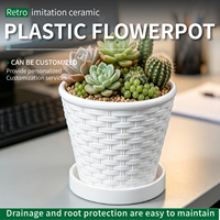 Plateau de pot de fleurs extra large en résine plastique tressée, durable, avec trou de drainage, design traditionnel, pour plantes d'intérieur et succulentes